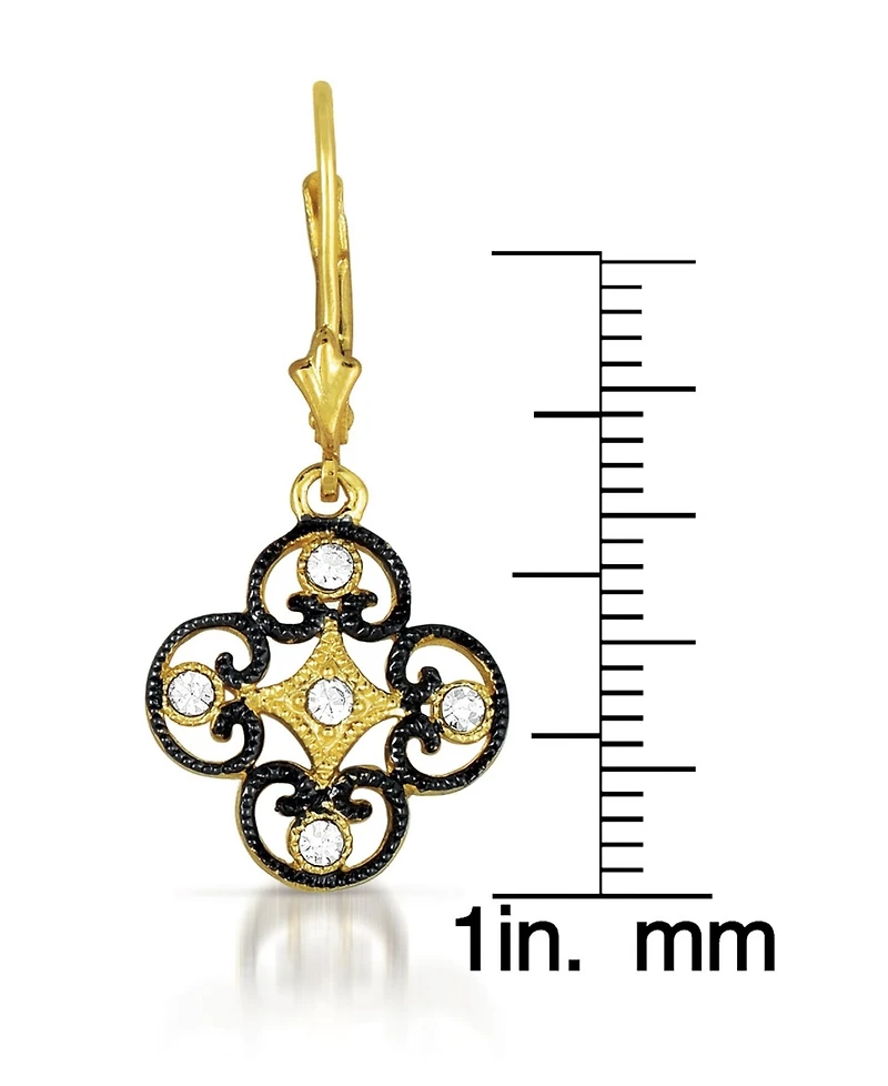 Genevive C.z. Sterling Silver 14K Gold Plated Lace Deco Euro Earrings