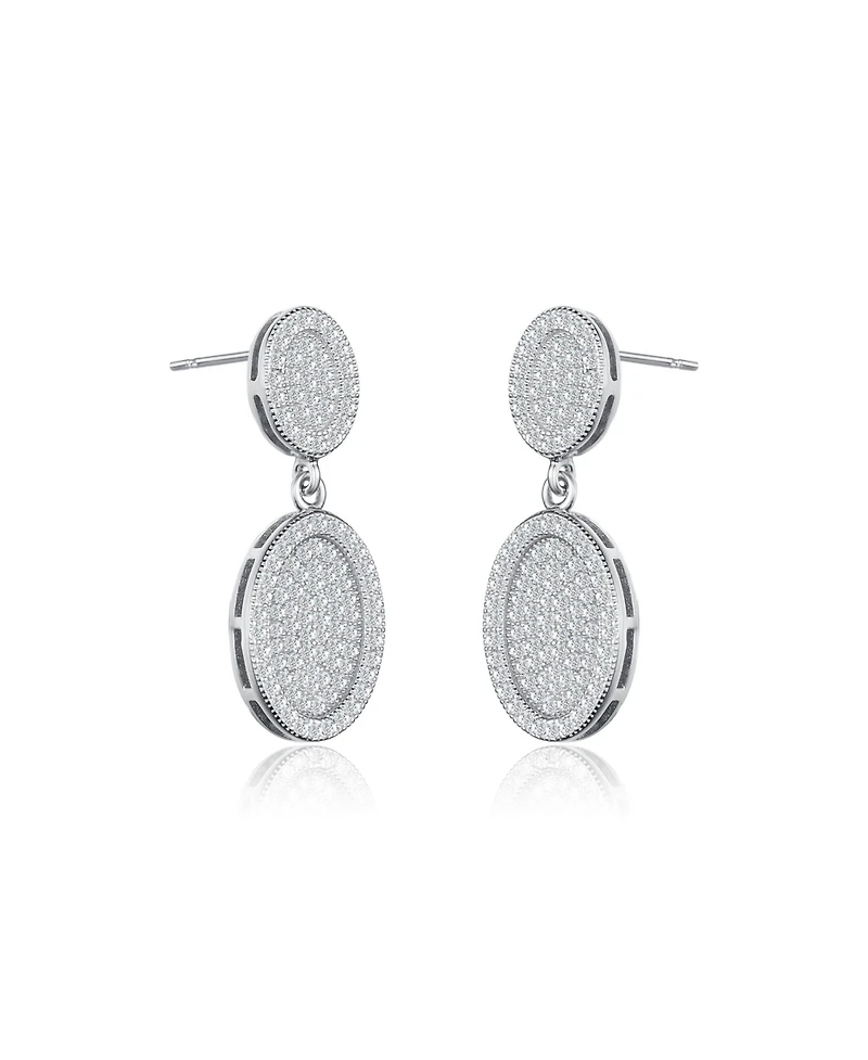 Genevive Sterling Silver White Gold Plating with Clear Cubic Zirconia Oval Drop Earrings