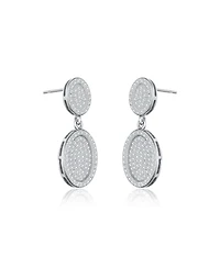 Genevive Sterling Silver White Gold Plating with Clear Cubic Zirconia Oval Drop Earrings