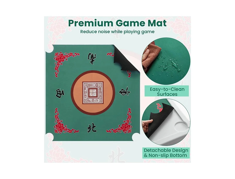 Akiudex 35 Inch 4 Player Game Card Folding Mahjong Table with Cup Holders