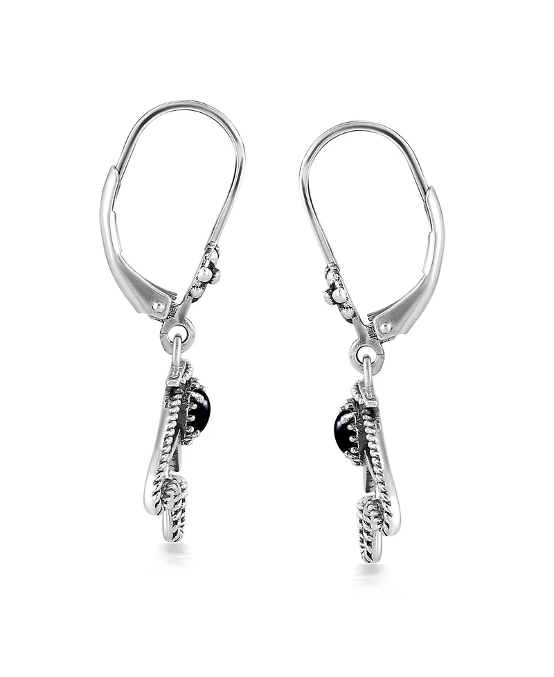 American West Jewelry Sterling Silver Black Agate Bear Lever Back Earrings