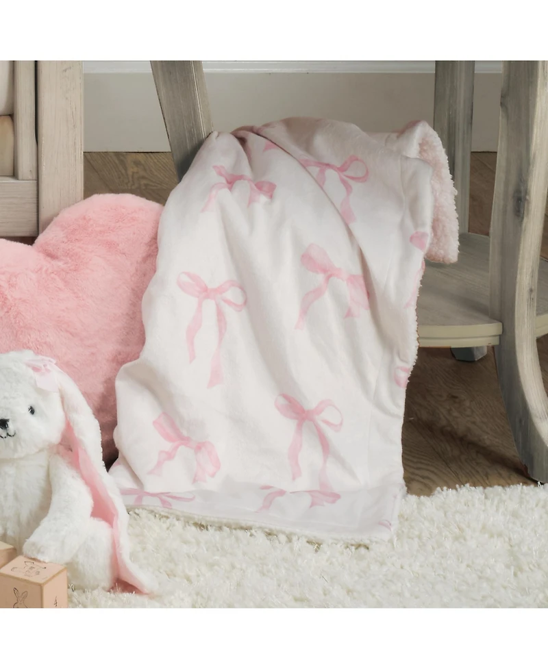 Lambs & Ivy Coquette Floral Pink Bows Aesthetic Warm Fleece Baby Blanket