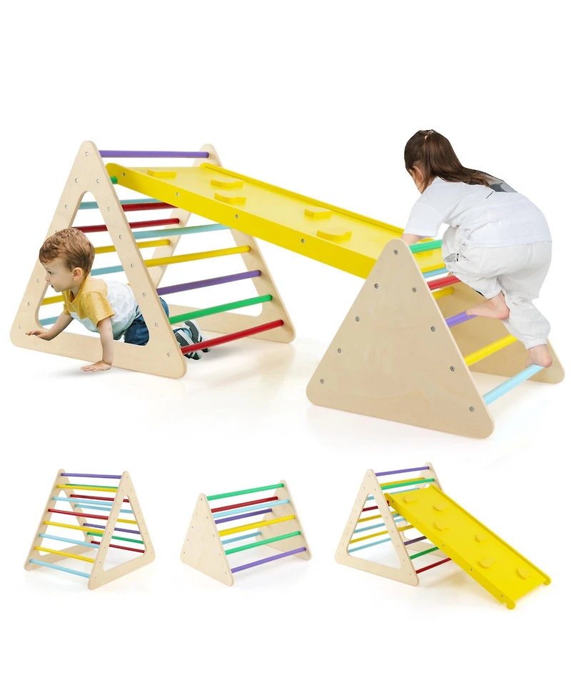 3-Piece Toddler Climbing Triangle Set with 2 Triangles and 1 Ramp To Play