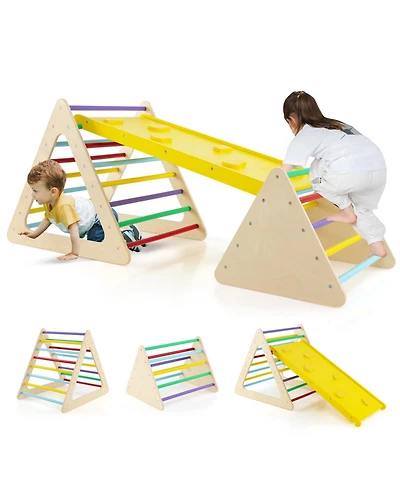 3-Piece Toddler Climbing Triangle Set with 2 Triangles and 1 Ramp To Play