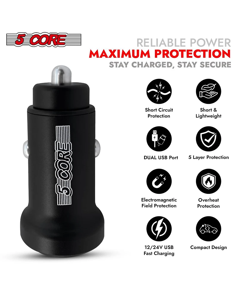 5 Core Usb Car Charger Cigarette Lighter Adapter Dual Usb Port Adapter 12/24 V Fast Charging