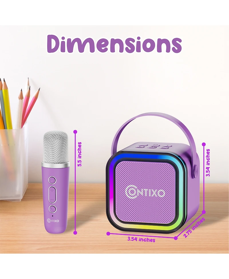 Contixo Mini Karaoke Machine with 2 Wireless Mics, Led Lights, Bluetooth Speaker