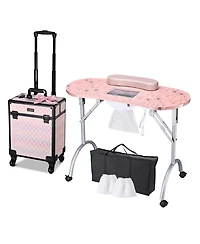 Byootique Folding Manicure Table & Rolling Makeup Train Case Blush ForgetMeNot