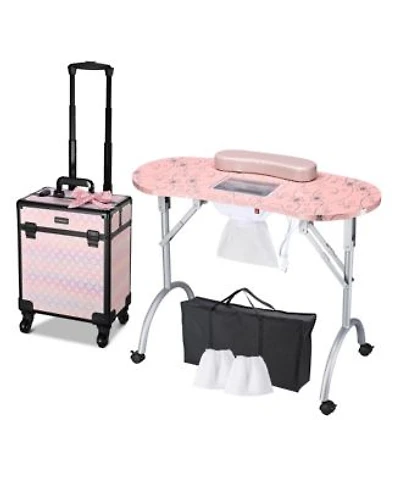 Byootique Folding Manicure Table Rolling Makeup Train Case Blush Forgetmenot