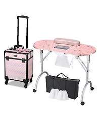 Byootique Folding Manicure Table Rolling Makeup Train Case Blush Forgetmenot