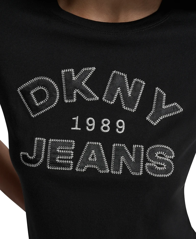 Dkny Jeans Women's Whipstitch Trim Logo Crewneck T-Shirt