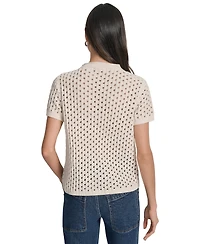 Dkny Jeans Women's Open Stitch Crewneck Short-Sleeve Sweater