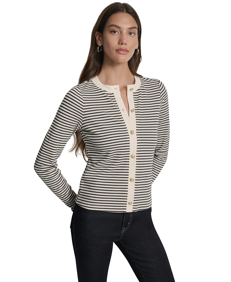 Dkny Jeans Women's Striped Button-Front Cardigan