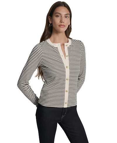 Dkny Jeans Women's Striped Button-Front Cardigan
