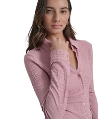 Dkny Jeans Women's Textured Collared Button-Front Top