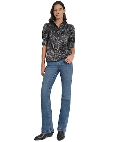 Dkny Jeans Women's Stand Collar Puff-Sleeve Shirt
