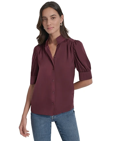 Dkny Jeans Women's Stand Collar Puff-Sleeve Shirt