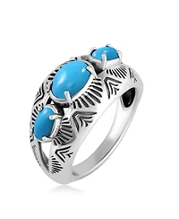 American West Jewelry Sterling Silver Sleeping Beauty Turquoise 3-Stone Oval Band Ring, 11