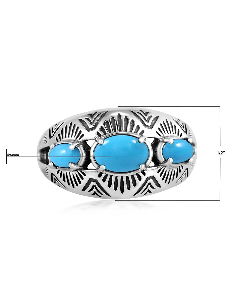 American West Jewelry Sterling Silver Sleeping Beauty Turquoise 3-Stone Oval Band Ring, 11