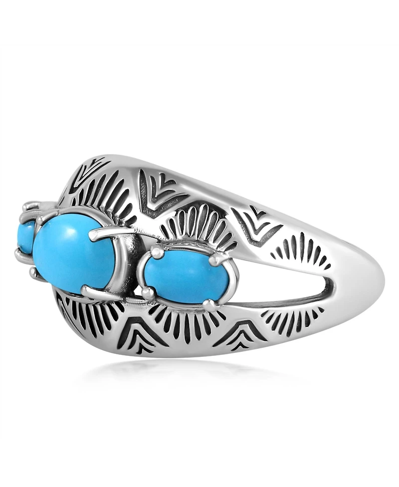American West Jewelry Sterling Silver Sleeping Beauty Turquoise 3-Stone Oval Band Ring, 11