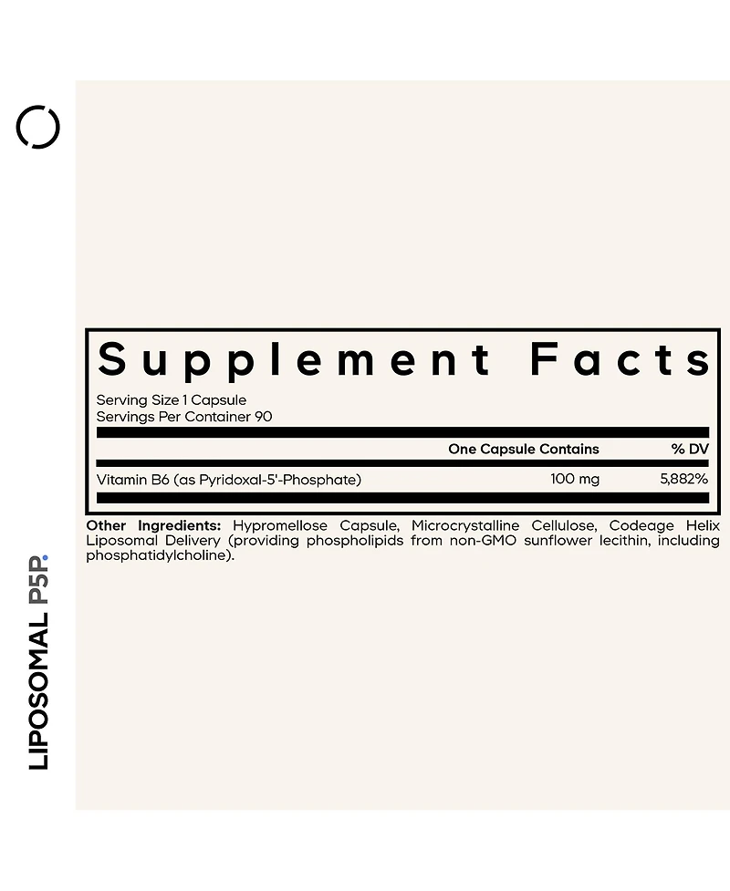 Codeage Liposomal P5P Supplement Vitamin B6 Pyridoxal-5-Phosphate B 6 Pills 3-Month Supply Active Form P5P B6 Vitamins 90 Capsules