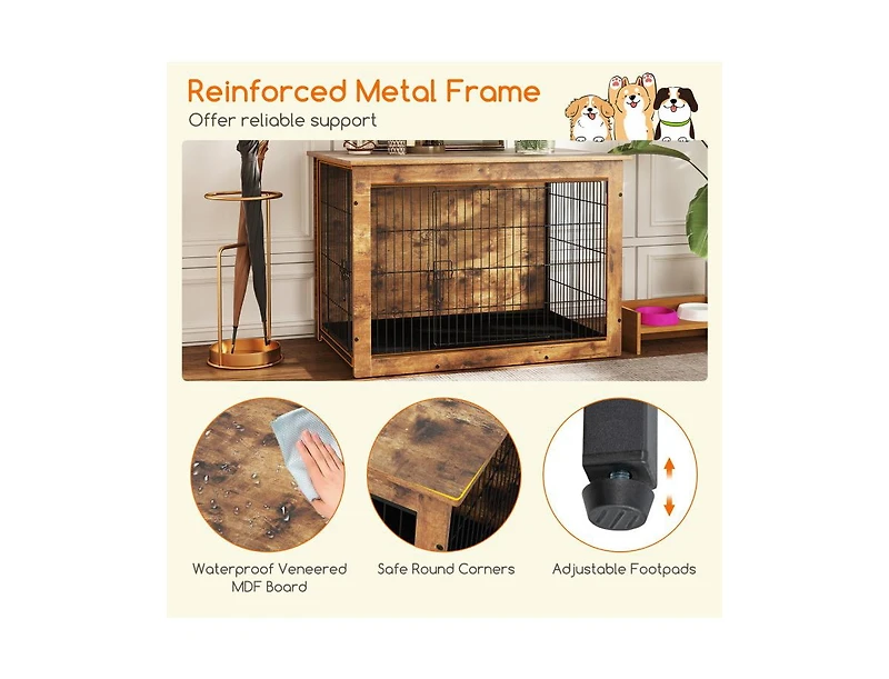 Akiudex Dog Crate Furniture with Cushion and Double Doors for Small/Medium Dogs
