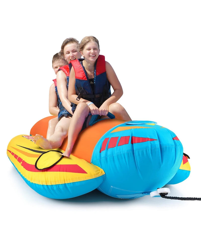 Akiudex 3-Person Inflatable Banana Boat with 3 Eva-padded Seats and Handles