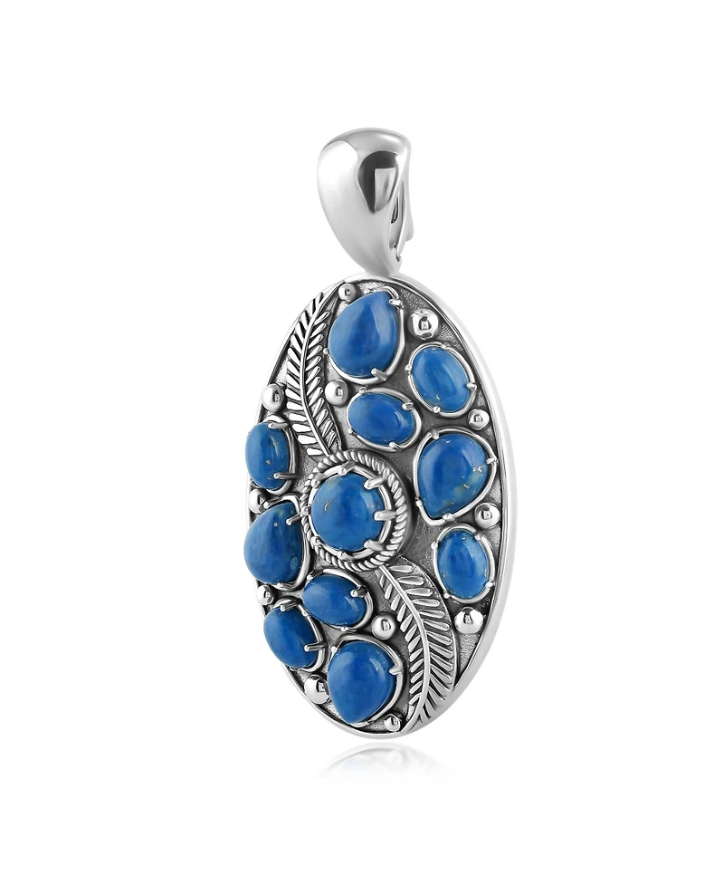 American West Jewelry Sterling Silver Denim Lapis Oval Leaf Pendant Enhancer