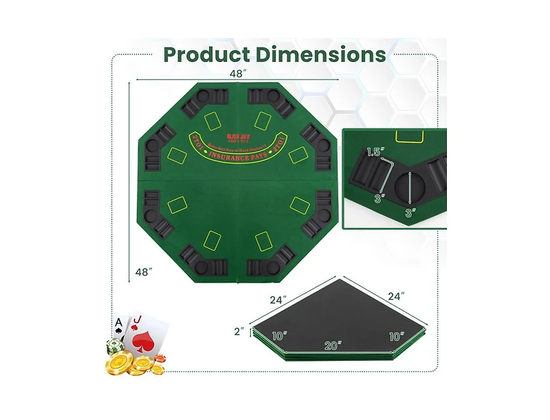 Akiudex 8-Player Foldable Poker Table Top with Carrying Bag