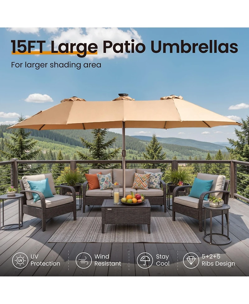 Xizzi 15ft Patio Umbrella with Base,12 Heavy Duty Ribs Large Outdoor Double-Sided Rectangle Crank Handle, Market for Backyard