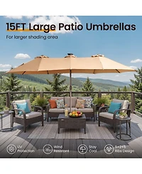 Xizzi 15ft Patio Umbrella with Base,12 Heavy Duty Ribs Large Outdoor Double-Sided Rectangle Crank Handle, Market for Backyard