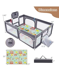 Gymax Toddler Large Playpen w/ Mat Play Yard w/ Basketball Hoop Soccer Nets
