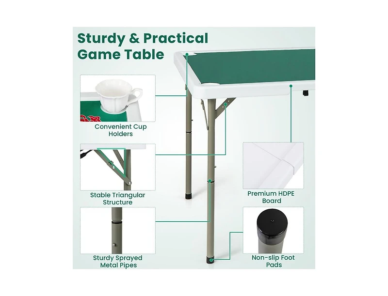 Akiudex 35 Inch 4 Player Game Card Folding Mahjong Table with Cup Holders