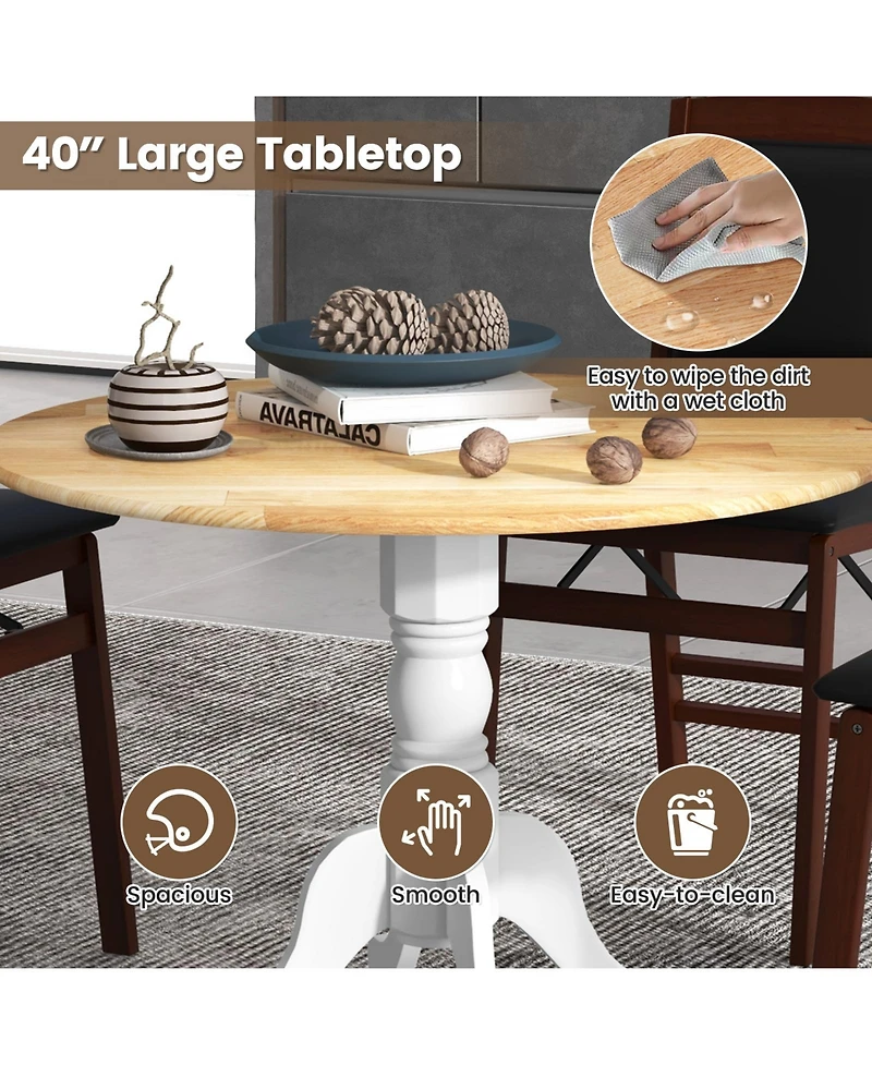 Round Wooden Dining Table with Curved Trestle Legs for Kitchen or Room