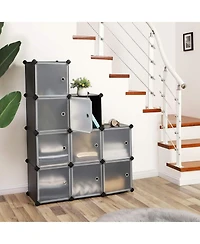 Songmics Home Modular Cube Storage Organizer, Set of 9 Plastic Cubes with Doors, Diy Closet Shelving Unit, Customizable Bookcase and Cabinet, Black an