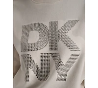 Dkny Jeans Women's Rhinestone Logo Cotton Crewneck Sweatshirt