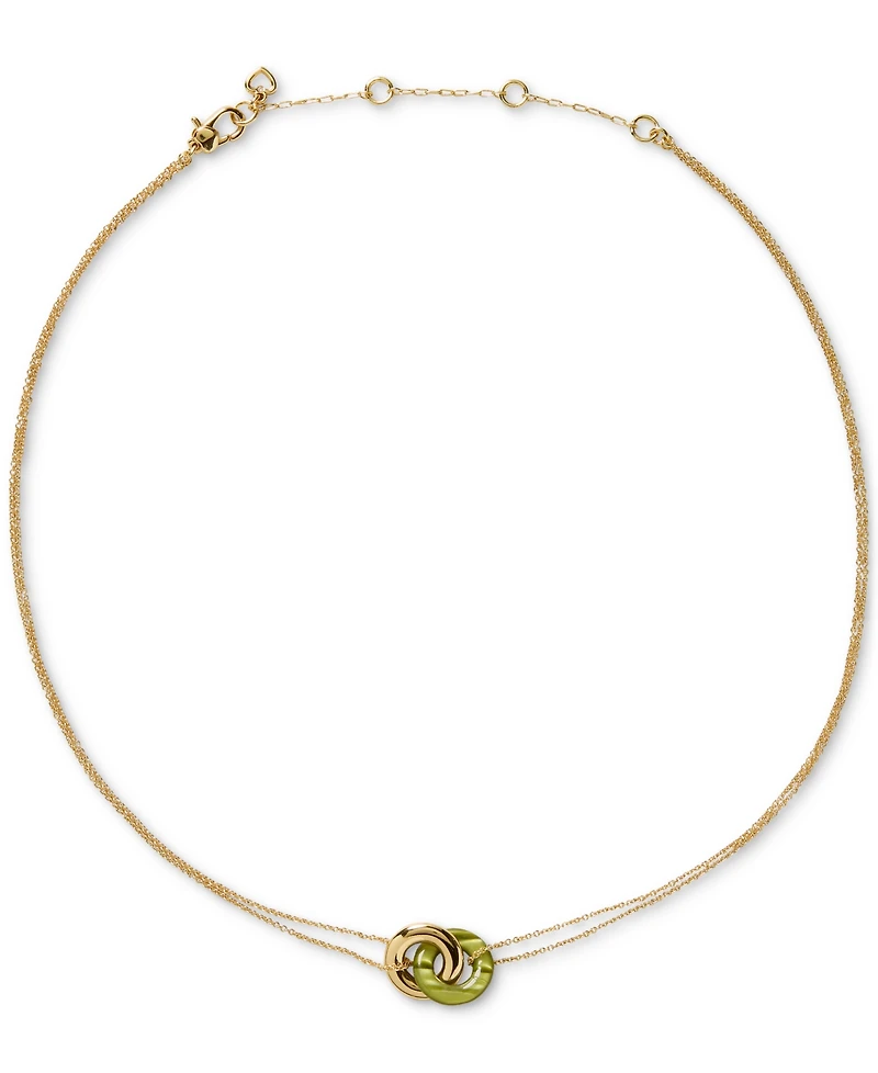 kate spade new york Gold-Tone Interlock Light Green Pendant Necklace, 16" + 3" extender