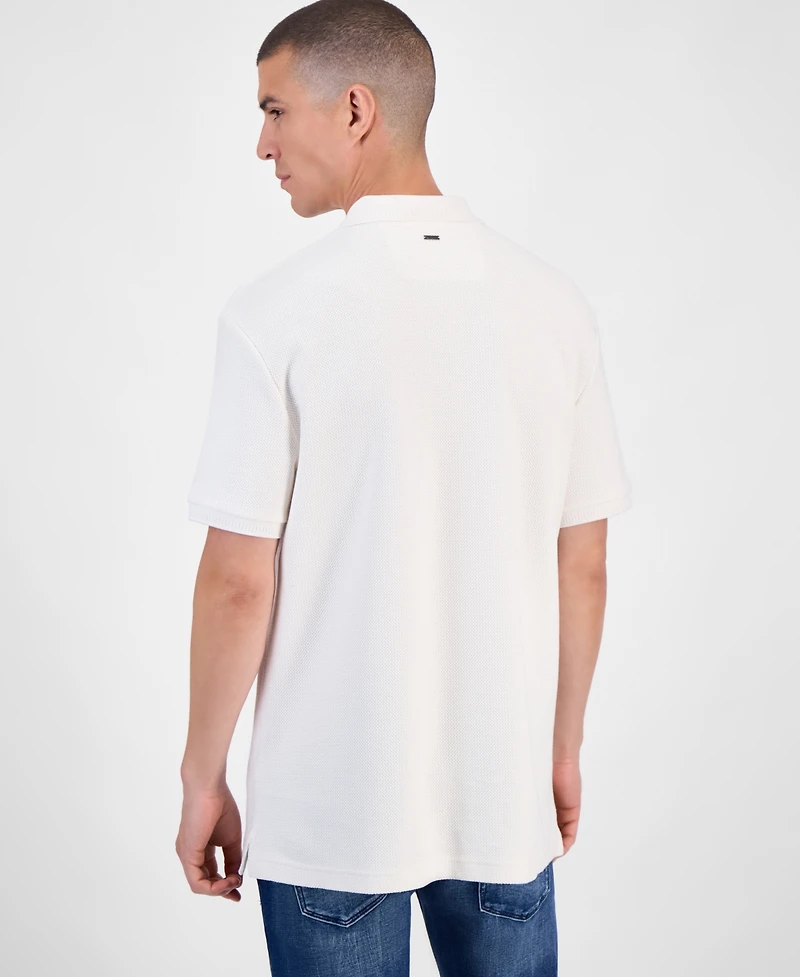 Guess Minimal Logo Short Sleeve Textured Polo Shirt