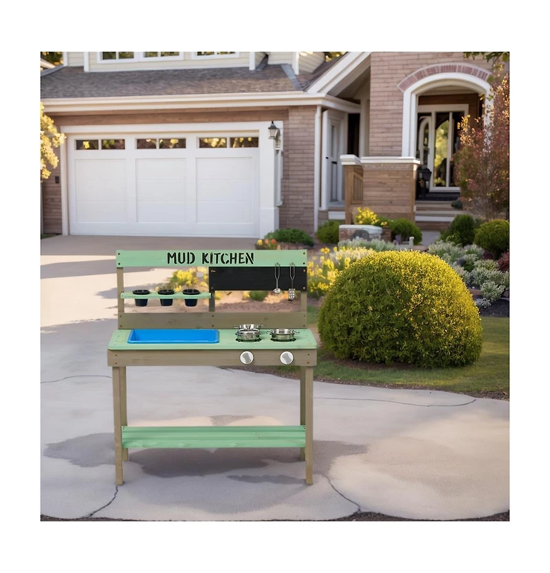 Cesicia Wood Mud Kitchen with Water Play Set & Cooking Toys for Outdoor, Gift for 38