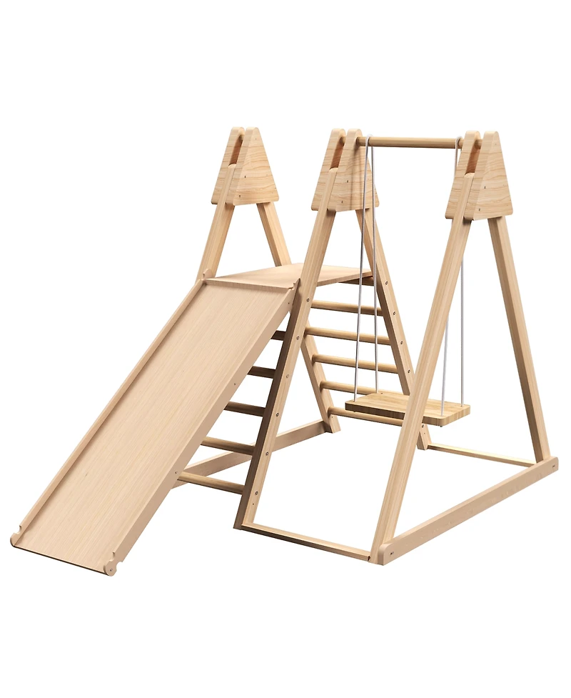 Cesicia 4-in-1 Juniper Indoor Play Gym - Jungle Gym Playset with Baby Swing, Slide, Ladder, and Climbing Wall