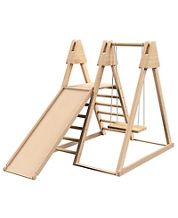 Cesicia 4-in-1 Juniper Indoor Play Gym - Jungle Gym Playset with Baby Swing, Slide, Ladder, and Climbing Wall