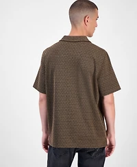 Guess Marcos Short Sleeve Jacquard Pattern Button-Front Camp Shirt