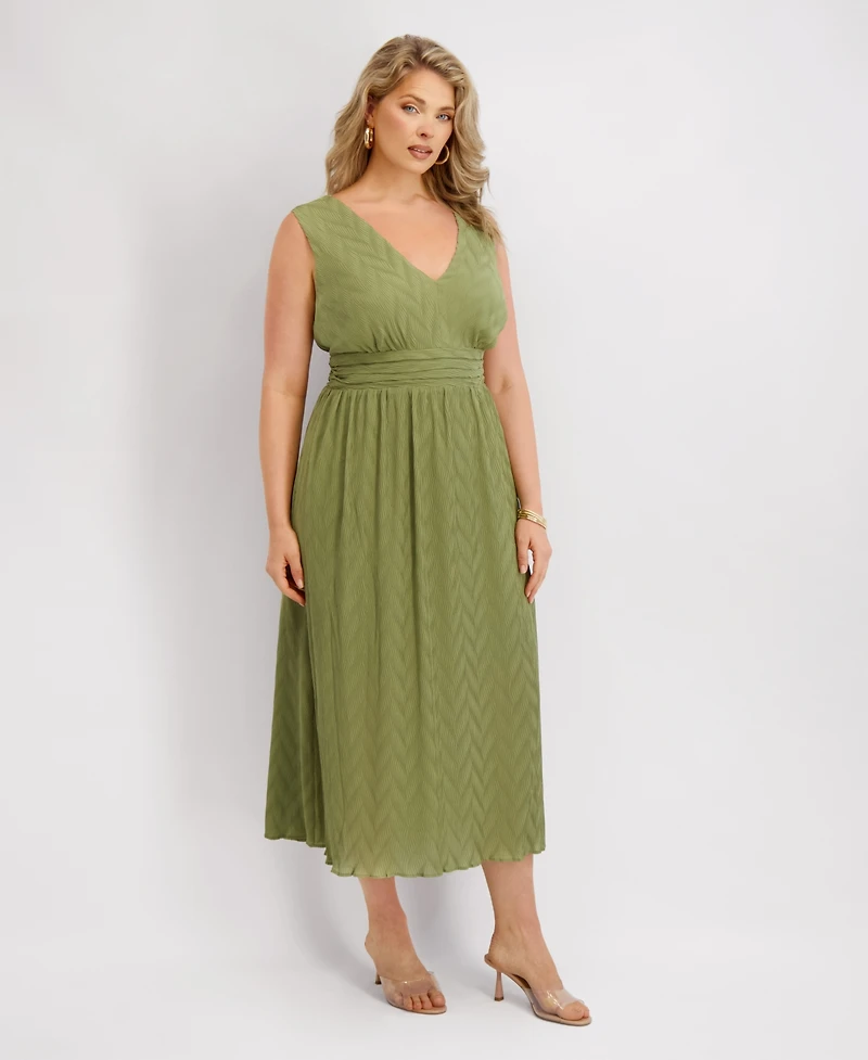 Siena Plus V-Neck Pleated Chiffon Midi Dress