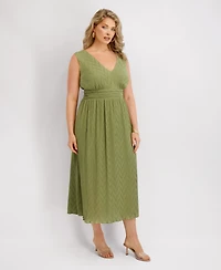 Siena Plus V-Neck Pleated Chiffon Midi Dress