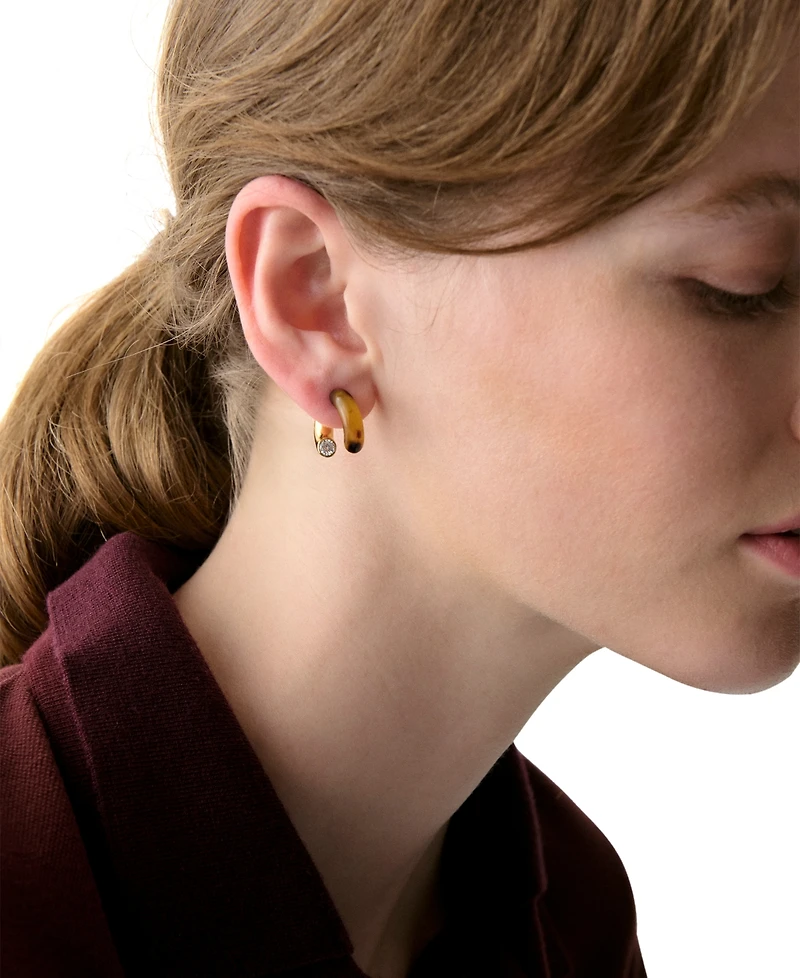 kate spade new york Gold-Tone Interlock Tortoise Huggie Earrings