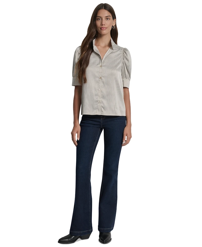 Dkny Jeans Women's Stand Collar Puff-Sleeve Shirt