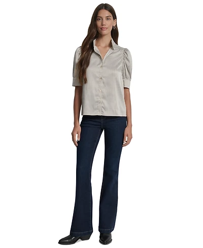 Dkny Jeans Women's Stand Collar Puff-Sleeve Shirt