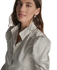 Dkny Jeans Women's Stand Collar Puff-Sleeve Shirt