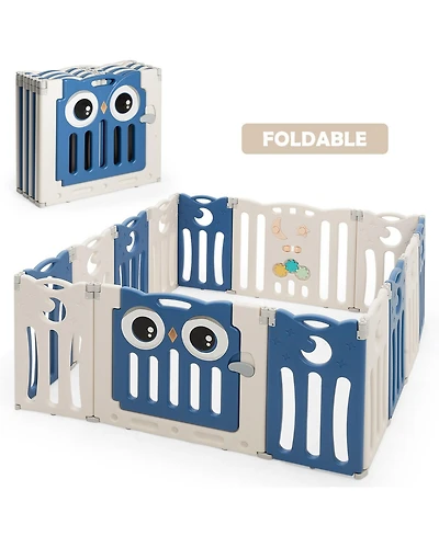 Gymax 14-Panel Baby Playpen Kids Activity Center Foldable Play Yard w/ Lock Door