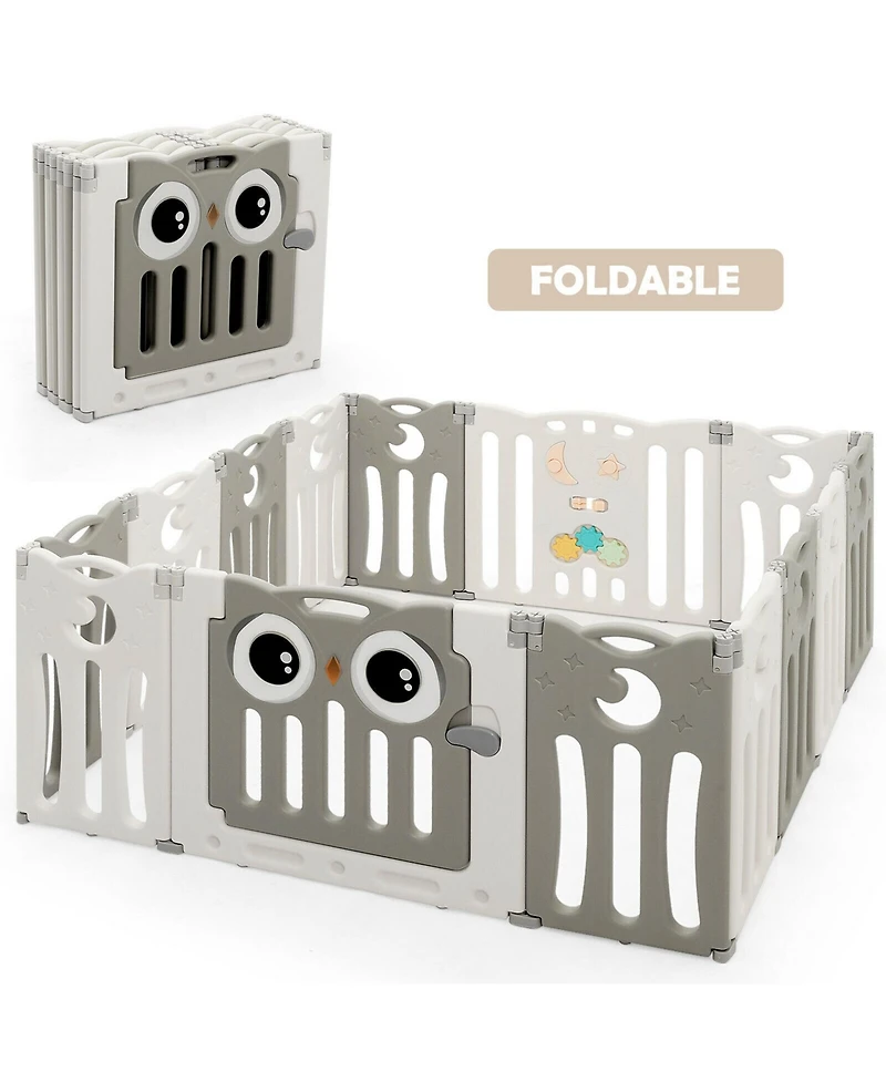 Gymax 14-Panel Baby Playpen Kids Activity Center Foldable Play Yard w/ Lock Door