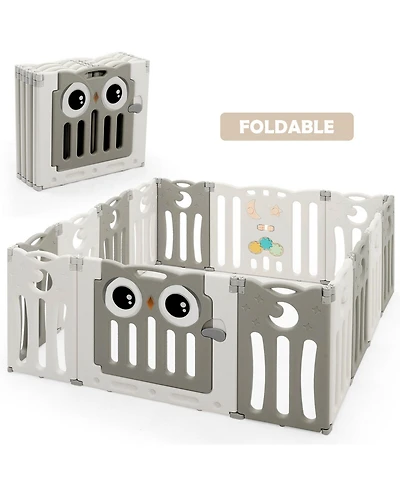 Gymax 14-Panel Baby Playpen Kids Activity Center Foldable Play Yard w/ Lock Door